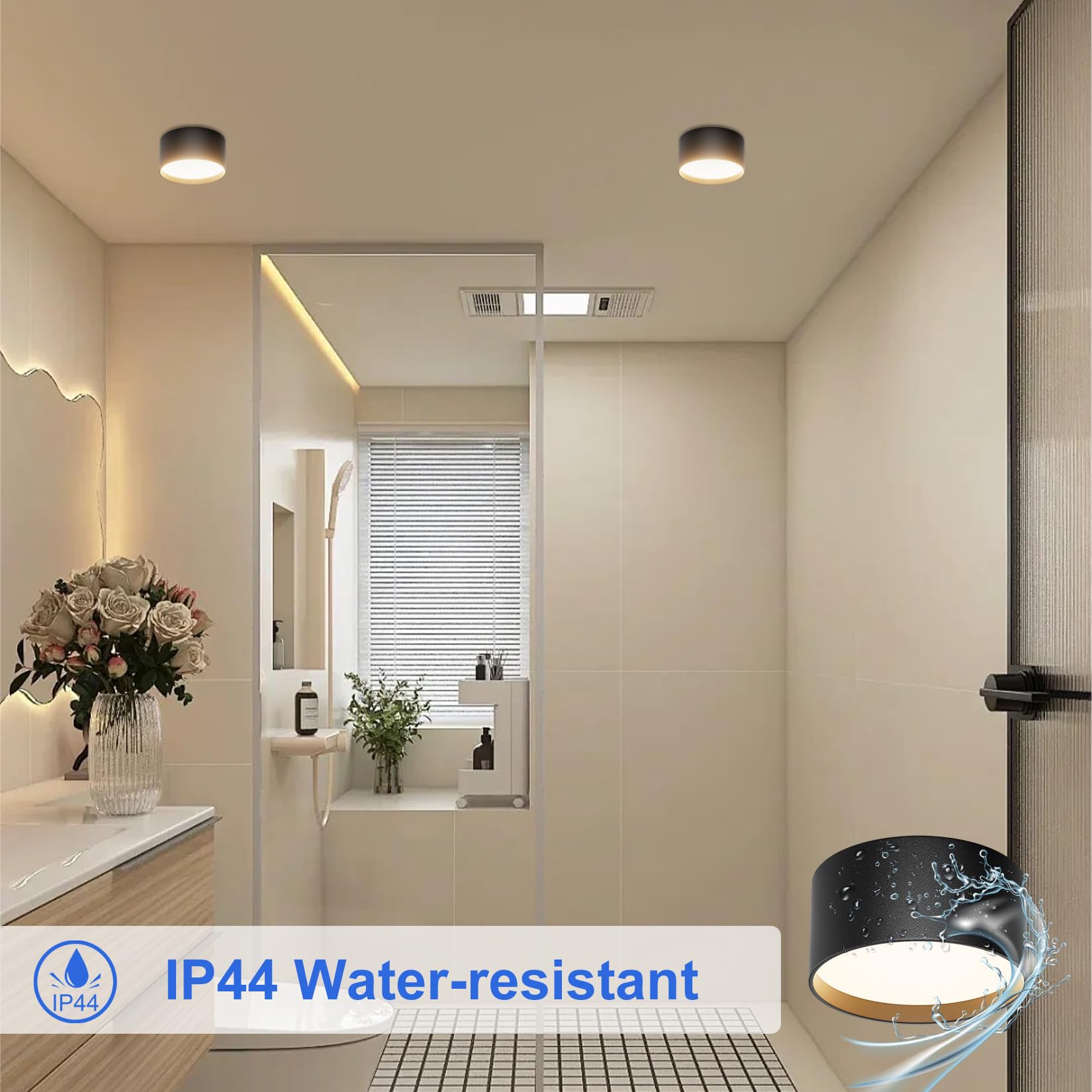 Klighten 18W LED Foco de techo, Negro Redondos Focos de superficie, Lampara Techo Moderno, Aplique Techo Interior Blanco Cálido 3000K, Plafón Focos Aluminio para Salón Baño, IP44, 1029LM, 60X120mm