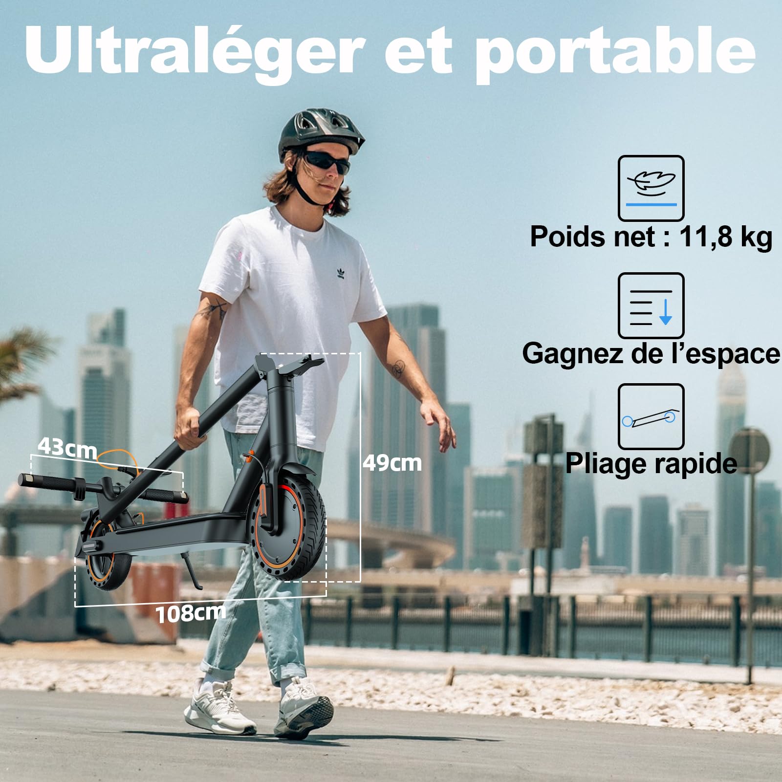 TODIMART E Scooter mit Blinker und App T3S, 30 km Reichweite, Duales Bremssystem und ist EIN Faltbarer Escooter Roller für Erwachsene mit Pannensicheren Wabenreifen
