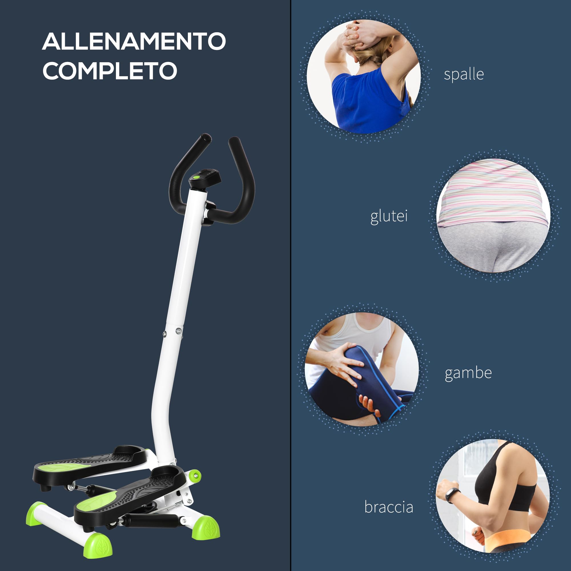 HOMCOM Stepper con Manubrio e Monitor LCD, Stepper Fitness Casa con Resistenza Regolabile e Pedali Antiscivolo, Allenamento Fitness per Palestra Casa Gym