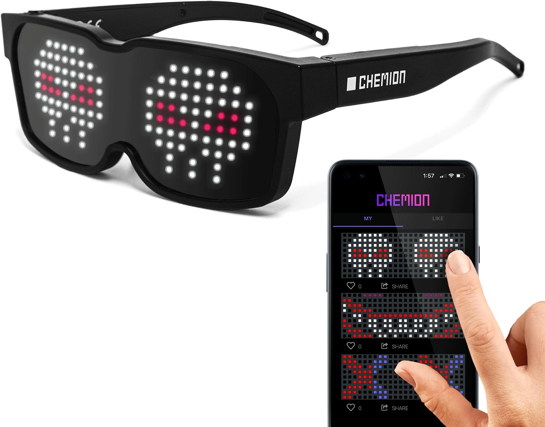 CHEMION - Unique Bluetooth LED Glasses - Display Messages
