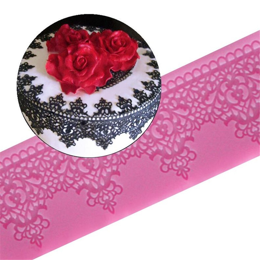 Valink Flower 02 Flower Pattern Sugarcraft Silicone Lace Mat Bakeware Tray Baking Mat Mold Fondant Cake Border Becorating Mold Cake Decorating Tools Wedding Decoration Silicone Mat - 19X7x3cm