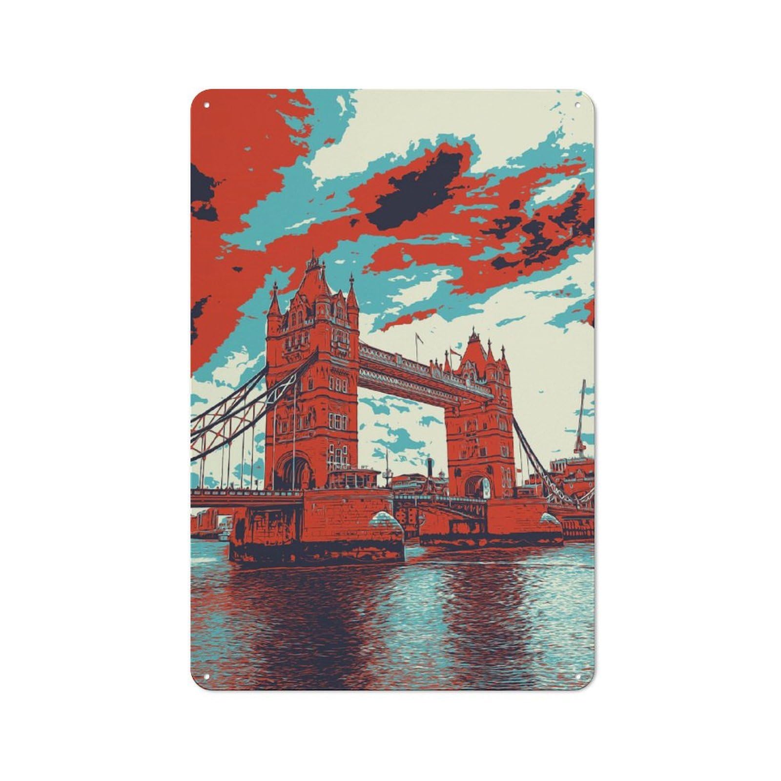 Junmoney Tower Bridge London 30X20cm Rustic Metal Plaque With For Café Or Restaurant, For Themed Interiors In Cafés And Restaurants