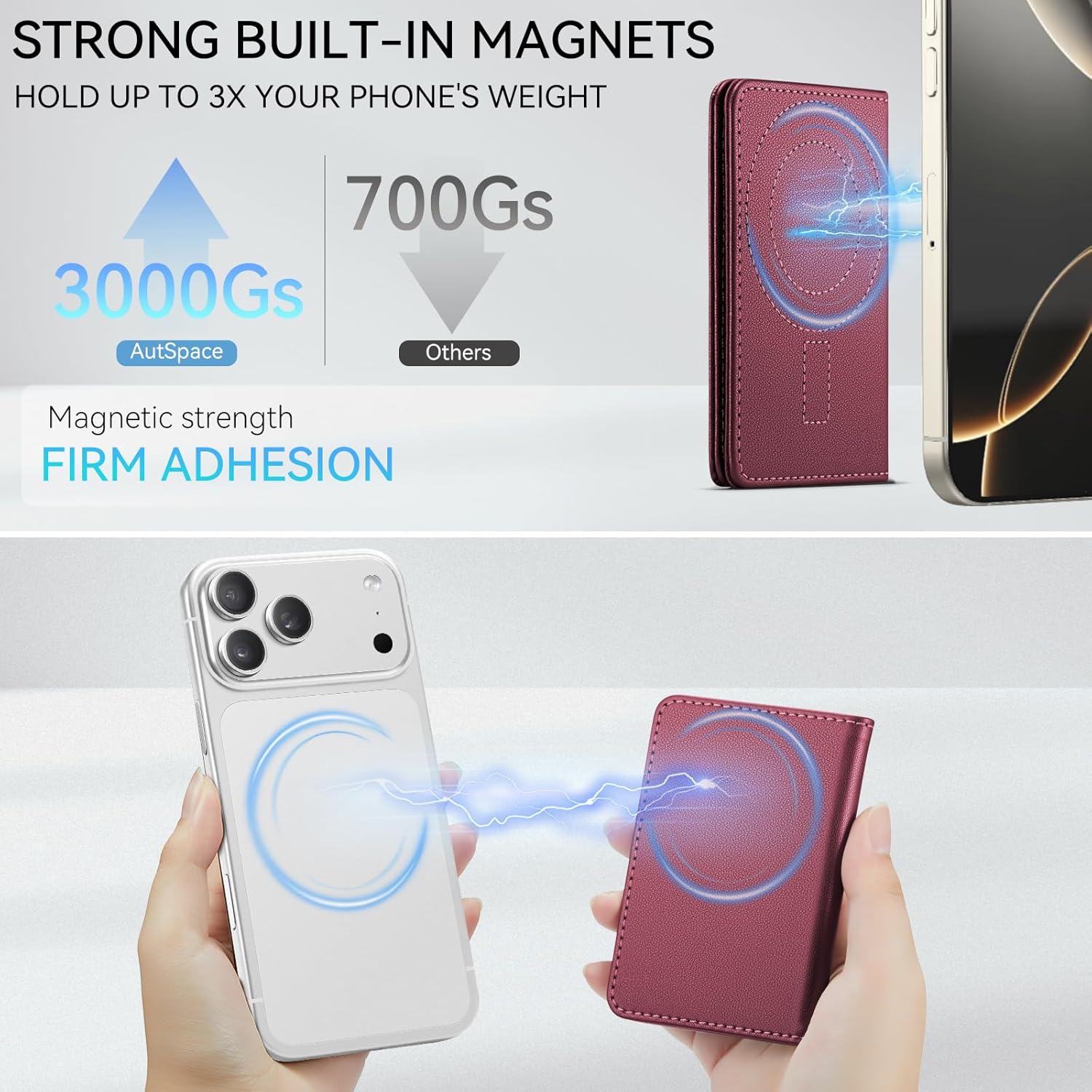 Vinich for Magsafe Wallet Magnetic RFID Blocking Card Holder Compatible with MagSafe Phones and Cases, Strong Magnet Minimalist Phone Wallet for iPhone 17/16/15/14/13/12/Pro/Max/Plus, Wine Red