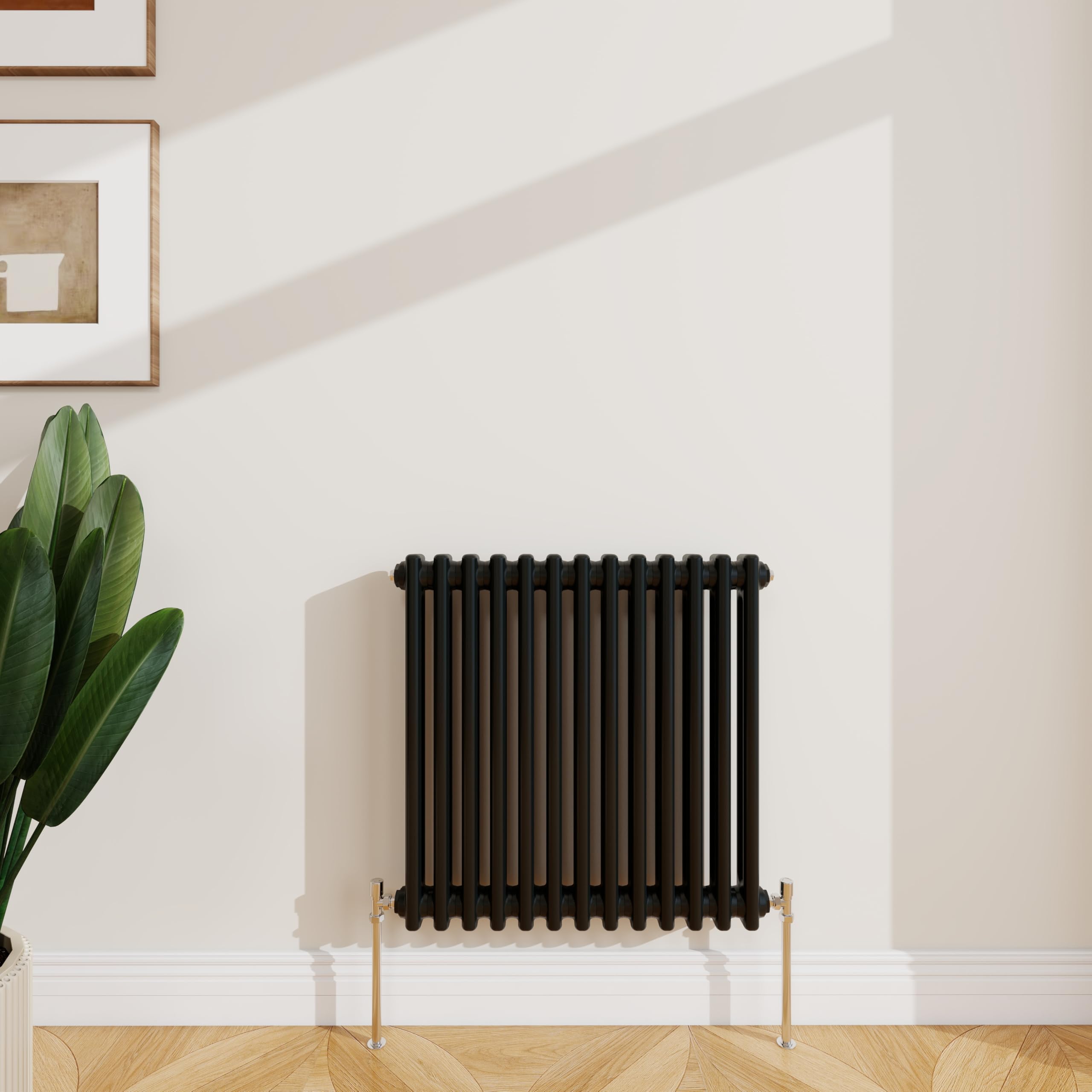 SLINE SANITARY 600x605mm Cast Iron Style Traditional 2 Column Horizontal Black Central Heating Radiator