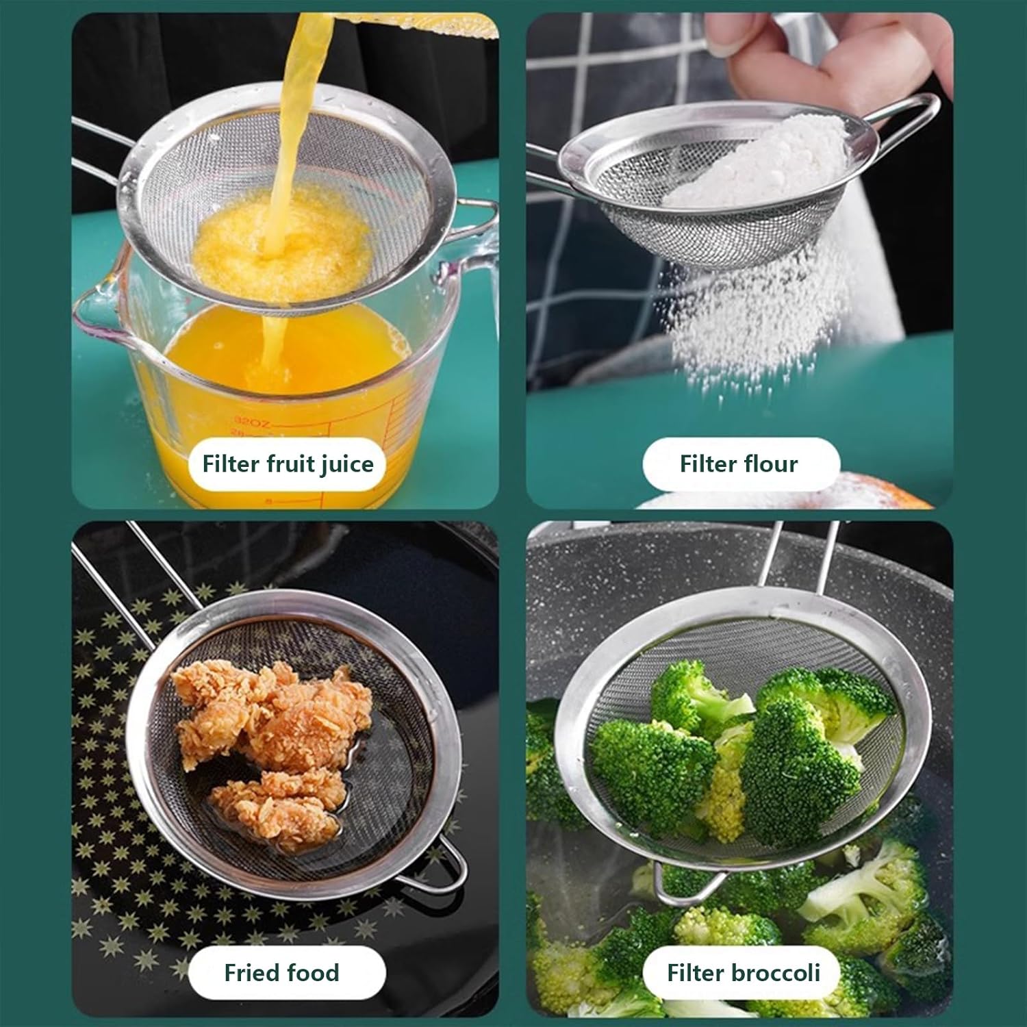 Fine Mesh Strainers Set Small Stainl Steel Sieves with Handles For