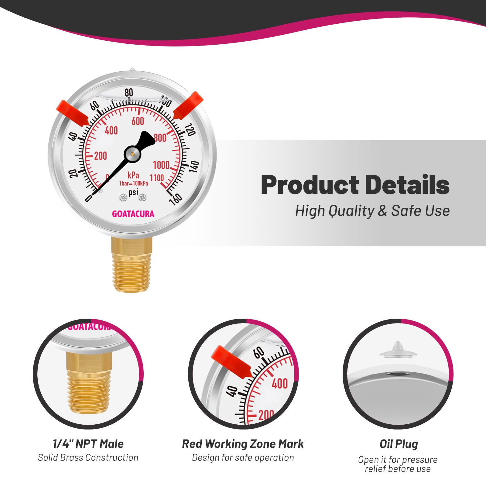 Pressure Gauge 0-160PSI - Stainless Steel -3