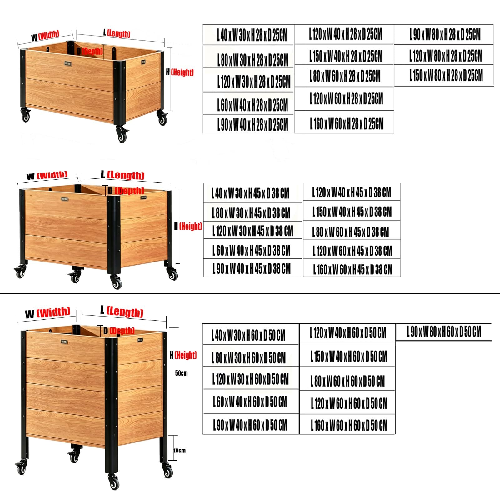Cama de cultivo rectangular de aluminio para exterior, macetero móvil | Con acabado imitación madera|Rectangular|Esquinas redondeadas|Ideal para verduras, flores y hierbas(L120xW40xH45xD38CM)