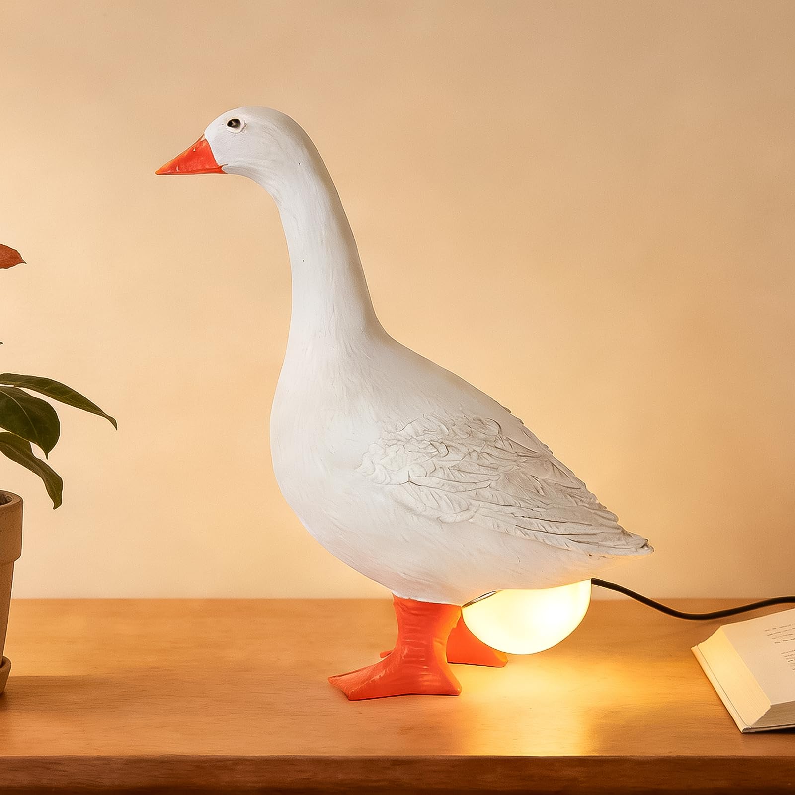 OVIDOLY 7 inches Desk Goose Egg Lamp Funny Goose Egg Resin Night Light Lifelike Table Lamp with USB Christmas Birthday Gifts (Desk Goose)