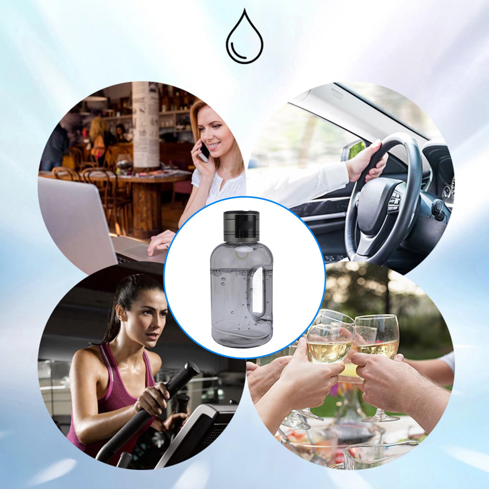 Nikou Sportowa butelka na wodę wodorową, 1,5 l, 2000 PPB, PCTG 5 V, ochrona przed wyciekiem, przenośny generator wody, dzbanek do fitnessu w domu