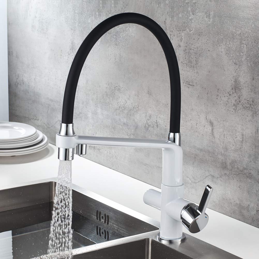 Ibergrif M22127W-2 Grifo Osmosis 3 Vías Cromado, Grifo Cocina con Caño Flexible y Ducha de Mano, Pulverizador de Doble Función 3 en 1 para Purificador de Filtro de Aguay Fregadero de Cocina, Negro