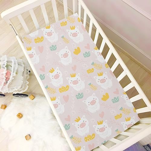 Miniatura 7 de Crib Sheets for Girls Boys Cute Pigs Hearts Baby Sheets for Crib,Neutral Toddler Mini Crib Mattress Sheets Fitted for Nursery Bed 27"x 39"
