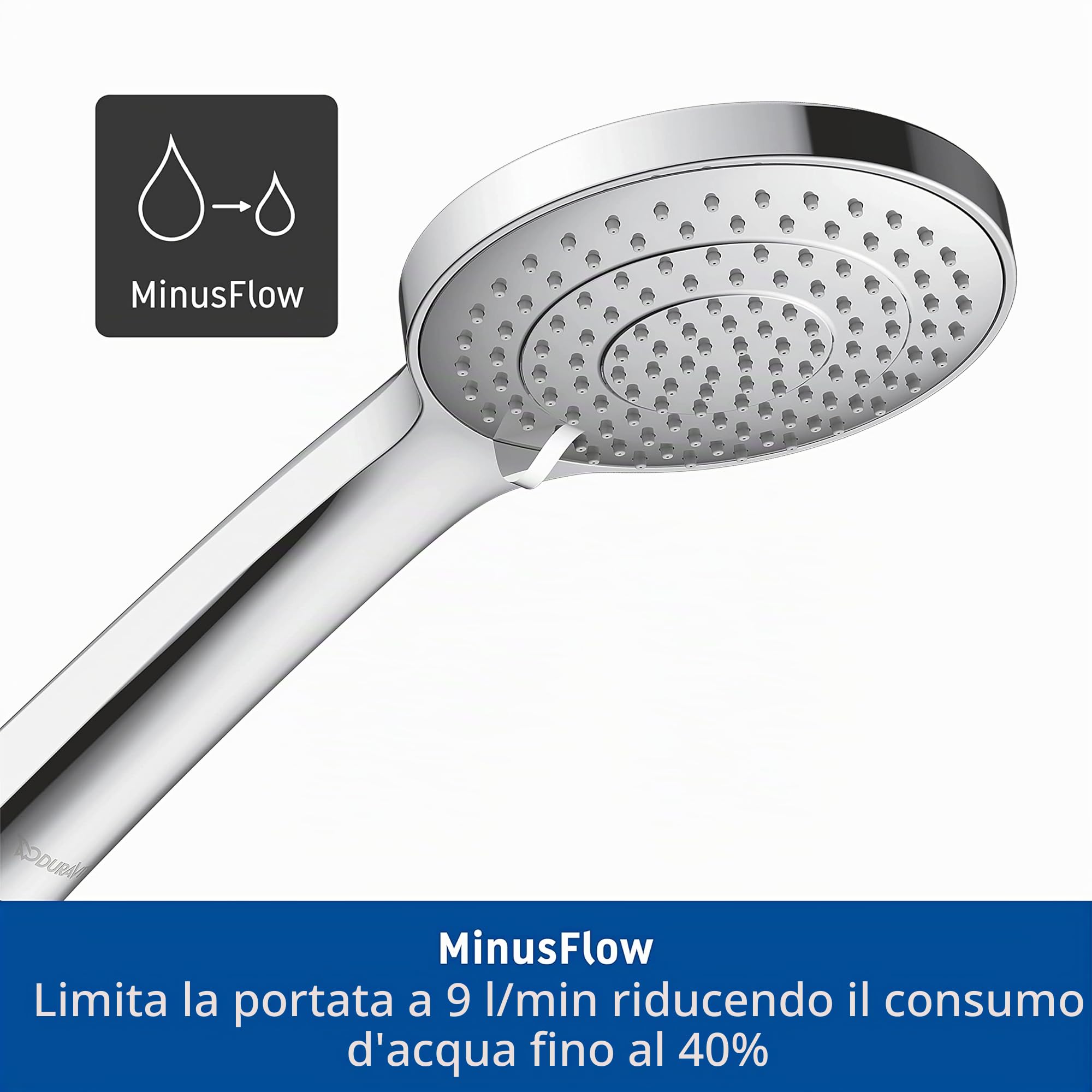Duravit Doccetta Portatile, Soffione Doccia con 3 Tipi di Getto - EasyClean Anticalcare, MinusFlow Risparmio Idrico, Finitura Cromata, Garanzia 5 Anni