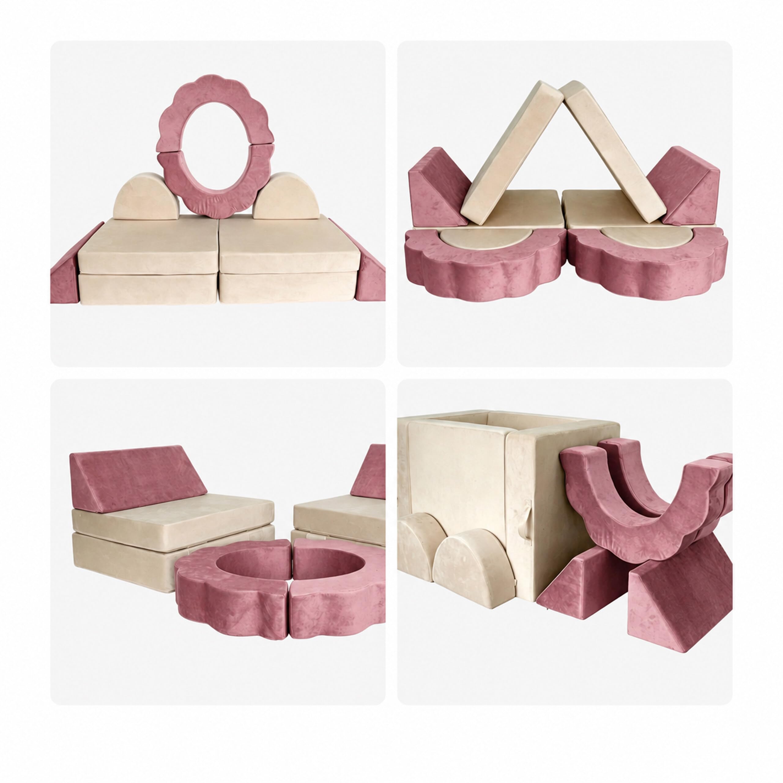 Relaxdays modułowa sofa do zabawy, 10 el., miękkie klocki, różowa