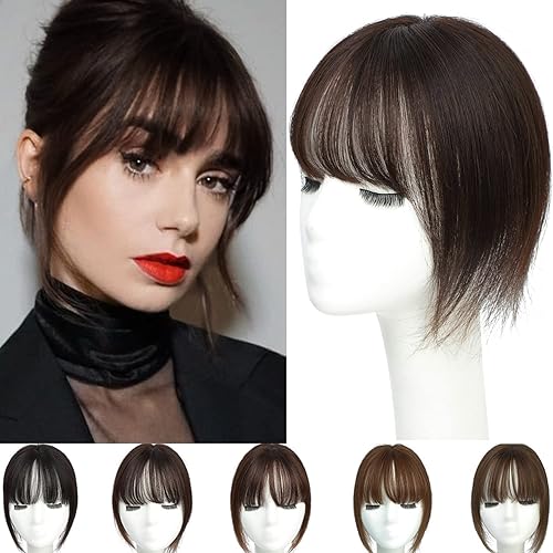 Molefi Peluca de cabello humano con flequillo, pelucas de 10 pulgadas para corona, piezas de cabello para mujer, 120% de densidad, base de seda,