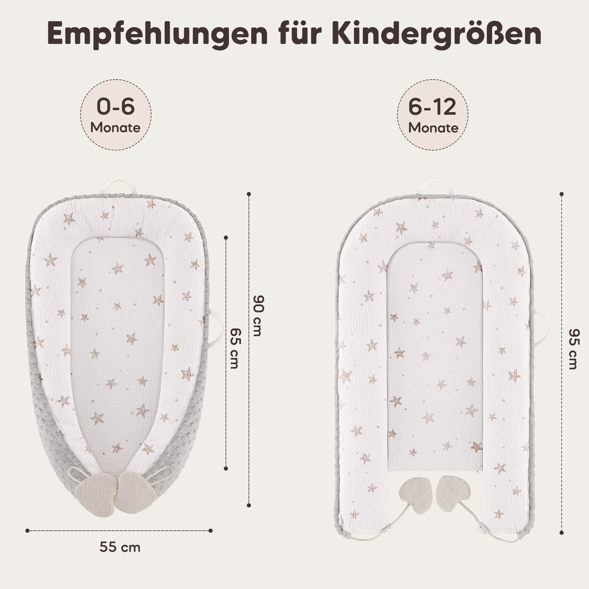 Bearmoss Baby Nido bebé recién Nacido 90x50 cm - Reductor Cuna Cuco de colecho Minky Winter cálido Capullo Ideal para moisés(Estrella Blanca)