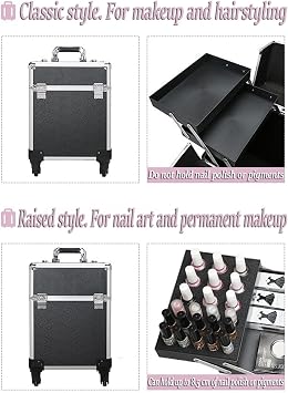 Professional Makeup Case, Cosmetic Bag, Aluminum Alloy, Mobile, with 3 Drawers, 4 360° Wheels, Telescopic Handle, Travel Manicure Makeup Hairdressing Pink,Classic