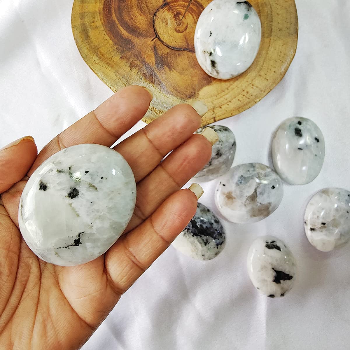 Rainbow Moonstone Crystal Palm Stone for Intuition & Emotional Balance | Natural Healing Crystal Gemstone for Meditation, Reiki & Vastu for Home | Spiritual Decorative Stone for Home Decor & Gifting 3