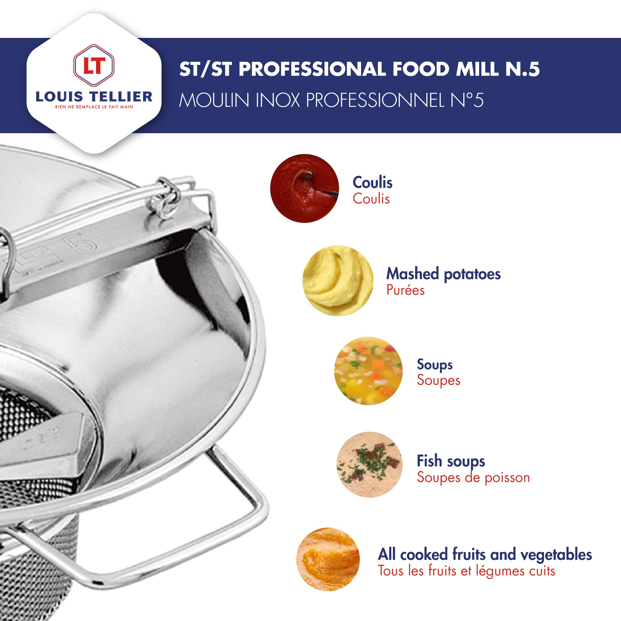 Louis Tellier ルイテリエ　ステンレススライサー Louis Tellier X5, 8 Quart Food Mill, Stainless Steel