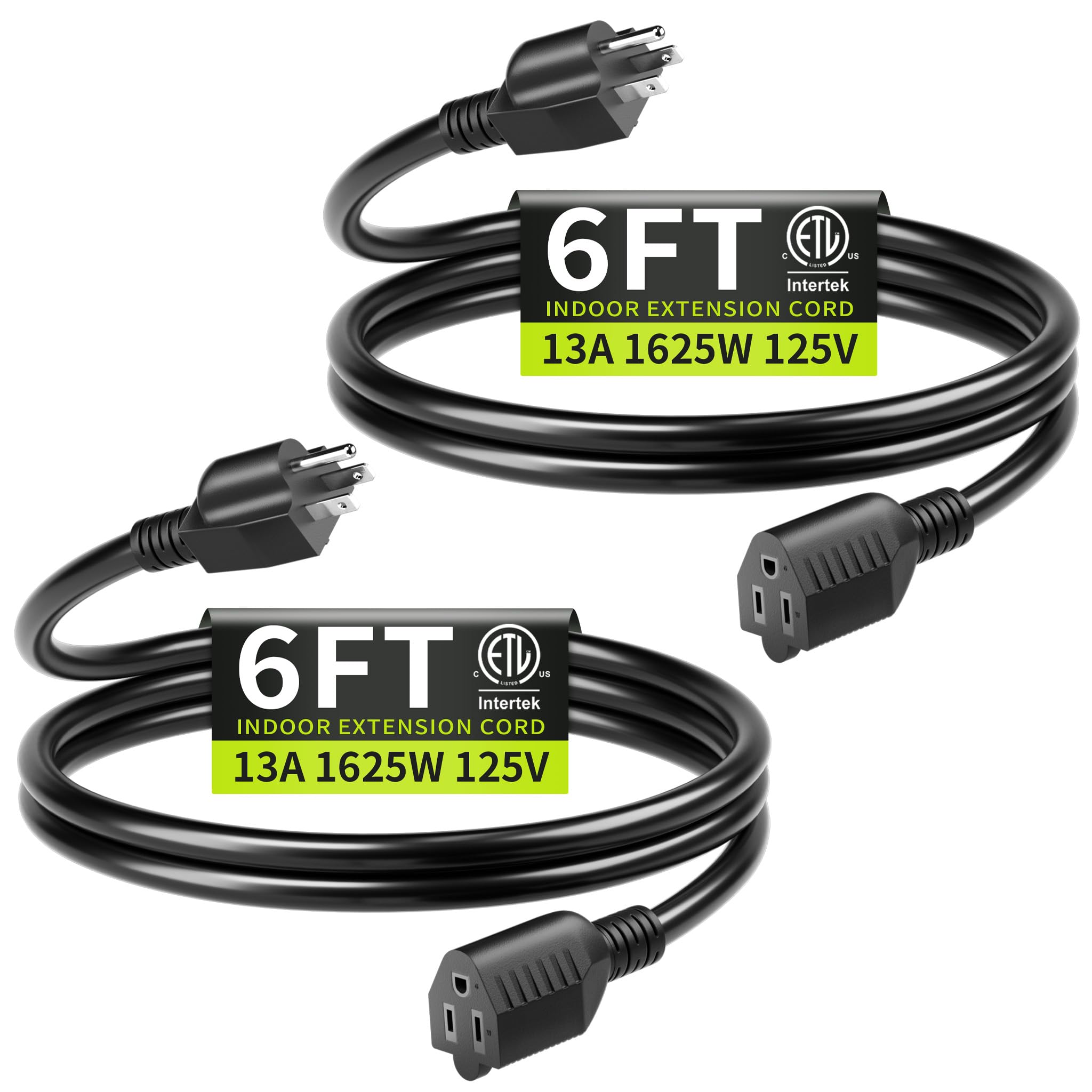 Amazon.com: Seeklyze 16/3 Black Extension Cord 6FT 2Pack Indoor