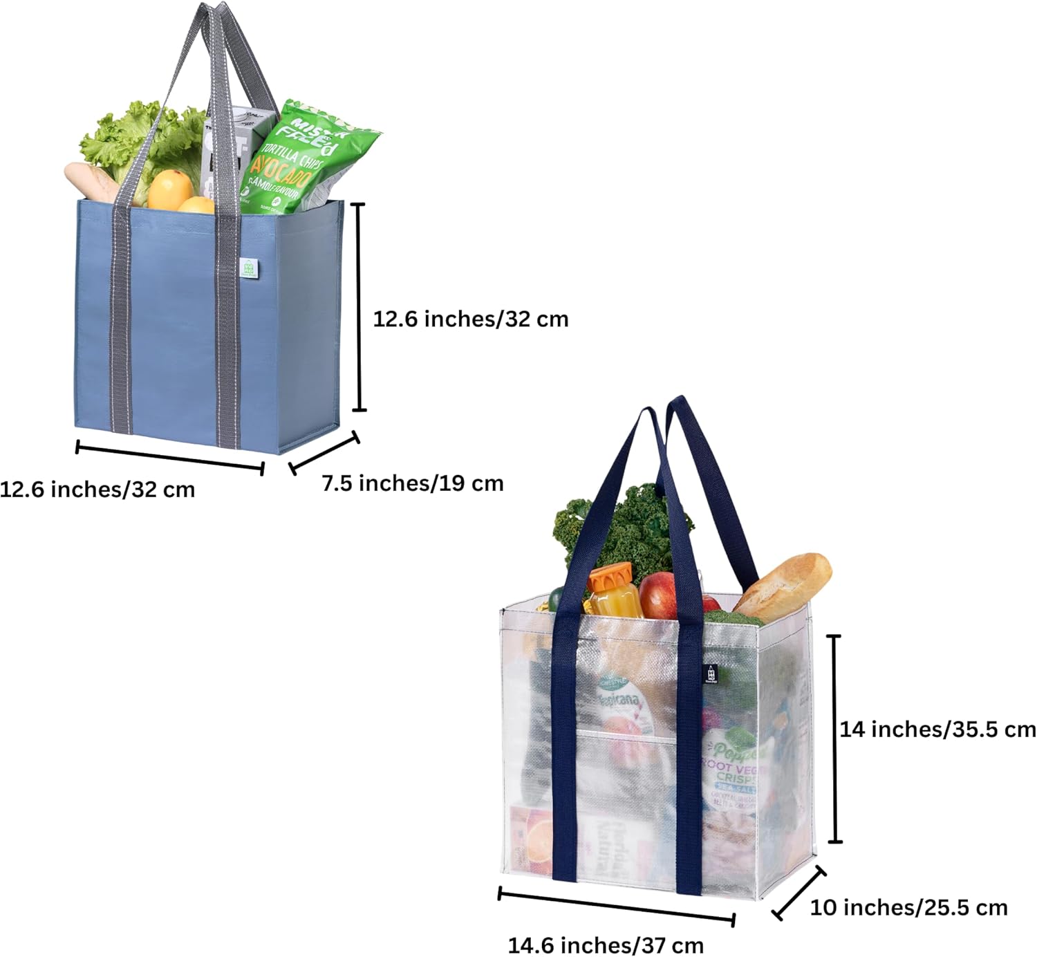 VENO 8 Pack Heavy-Duty Reusable Grocery Shopping Bags (4 Pack Clear Reusable Grocery Shopping Bag w/Front Pocket & Hard Bottom + 4 Pack Light Blue Reusable Grocery Shopping Bag w/Hard Bottom)