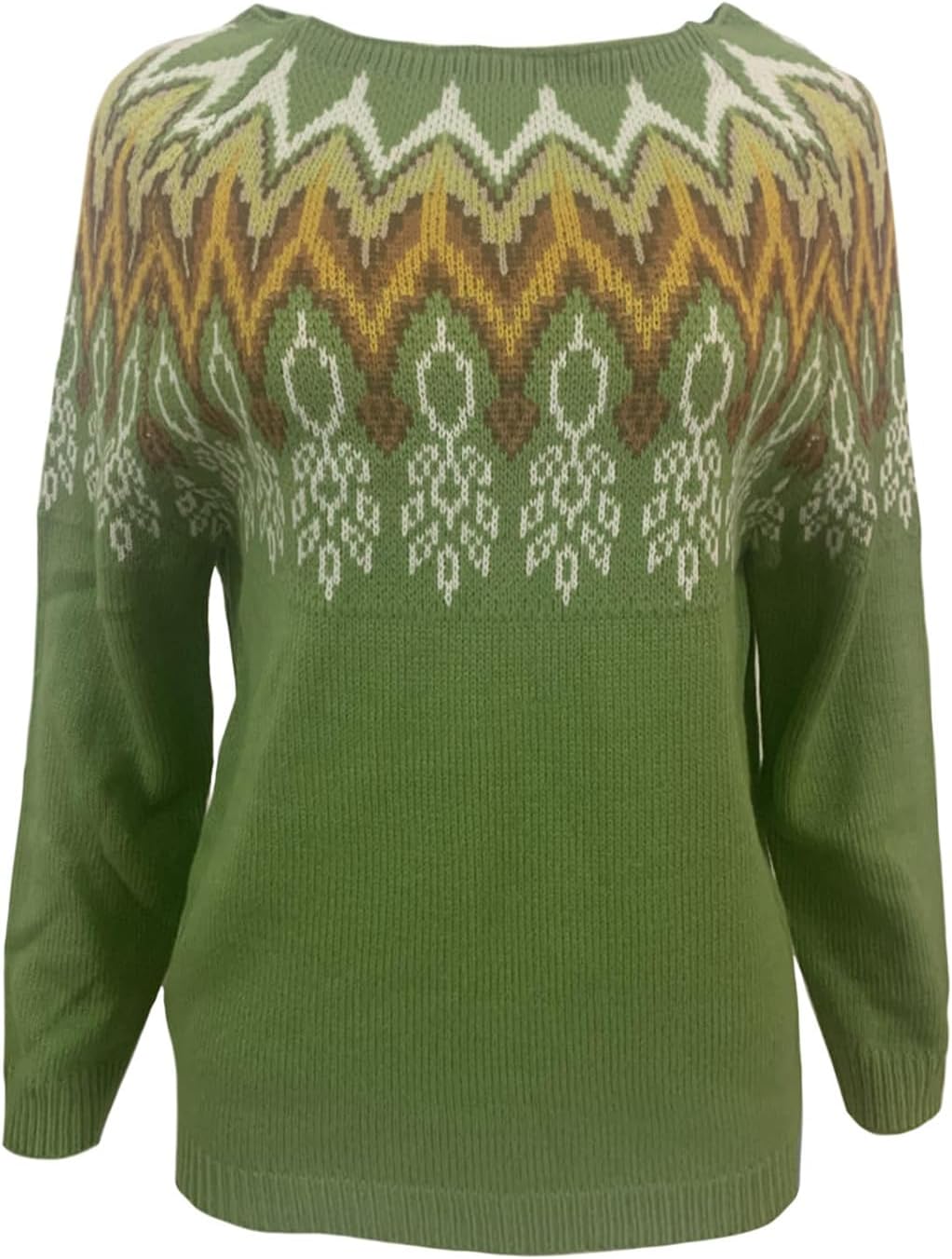 Fair Isle Sweater for Womens Winter Long Sleeve Vintage Knitted Sweater Casual Fall Crew Neck Pullover Sweaters - Image 4