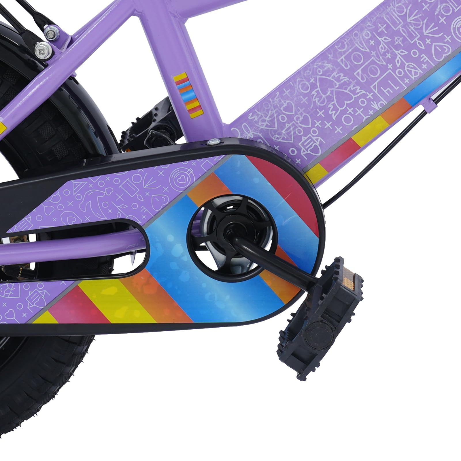 Bicicleta infantil de 14 pulgadas con asiento trasero, cesta ajustable y ruedas estabilizadoras, adecuada para niños y niñas de 3 a 6 años y una estatura de 95 a 115 cm, color morado