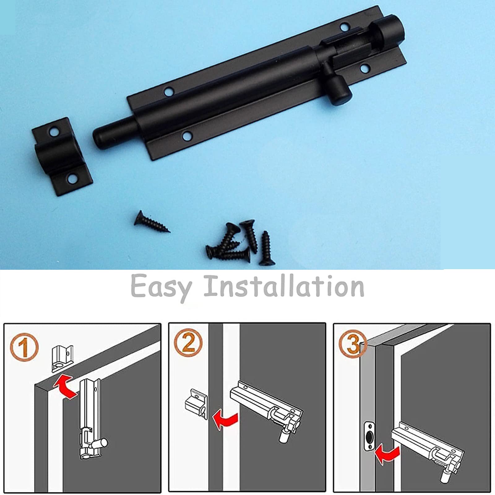 Catenaccio Scorrevole Per Porte - 2 Pezzi In Acciaio Inox, Con Viti, Per Sicurezza Interna Ed Esterna