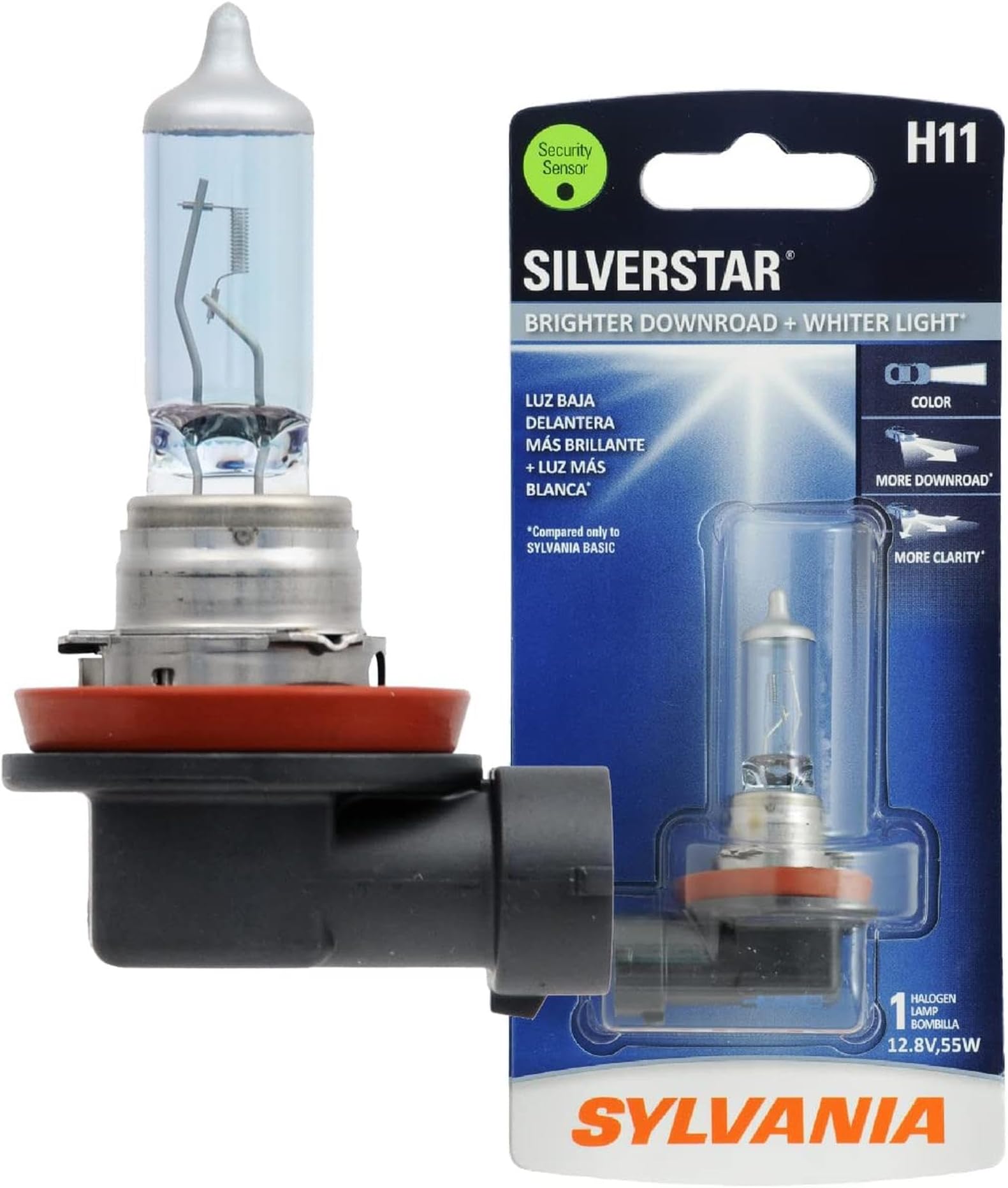 SYLVANIA - H11 SilverStar - High Performance Halogen Headlight Bulb, High Beam, Low Beam and Fog Replacement Bulb, Brighter Downroad with Whiter Light (Contains 1 Bulb)