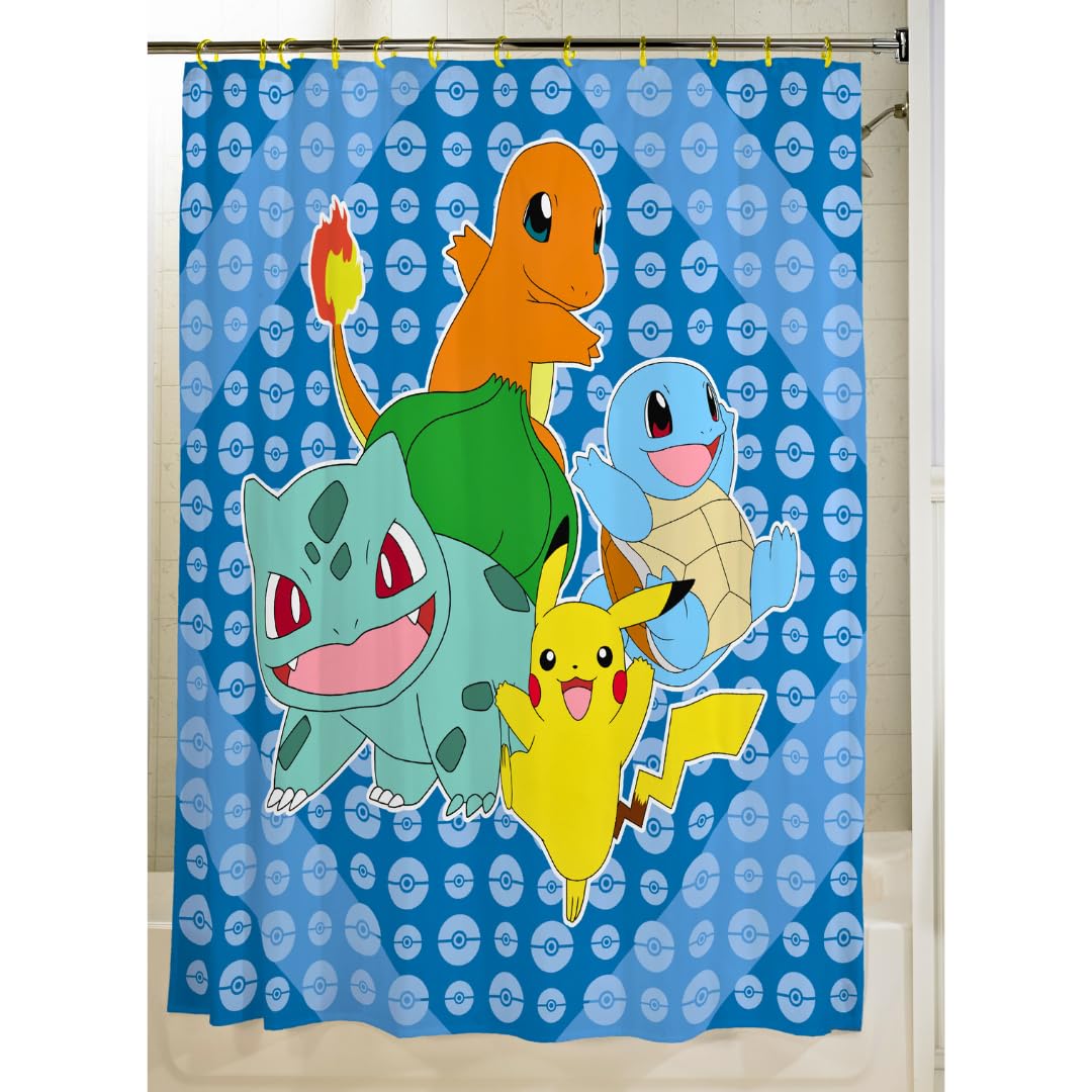 Franco Pokemon Anime 13-teiliges Duschvorhang und Ring-Set, (100% offizielles Lizenzprodukt)