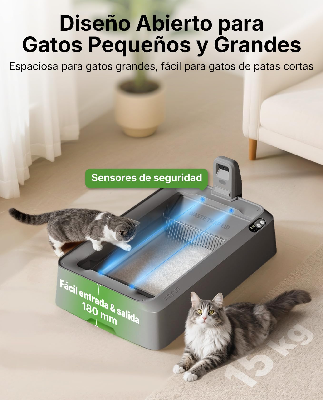 PETKIT PUROBOT Crystal Duo Arenero Gatos Autolimpiable, Cámara AI, Arenero Autolimpiable para Gatos, Limpieza Bidireccional, Bandeja Reemplazable, Seguimiento Sanitario, Eliminación de Olores, Gris
