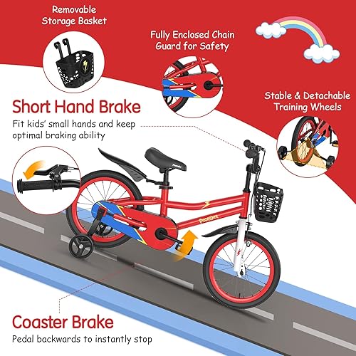 Miniatura 4 de COSTWAY Bicicleta para niños, 12, 14, 16, 18 pulgadas, para niños y niñas de 3 a 8 años, bicicleta para niños con ruedas de entrenamiento