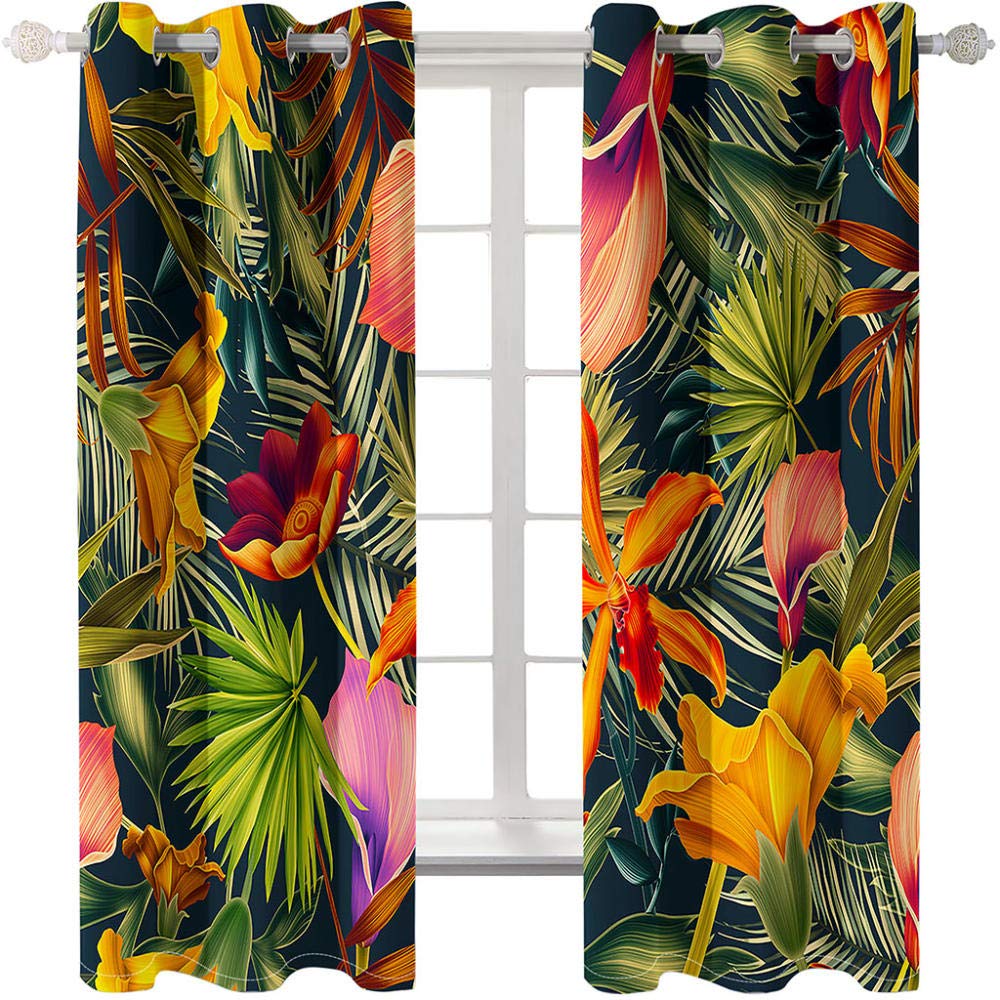 Rideaux Occultants 3D Impression Isolant Thermique Rideaux Doux Rideau à de,Salon Chambre Décoration à Opaque Anti Chaleur Anti Bruit,Forêt Tropicale 2x140x245cm