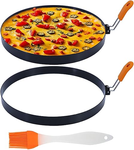 Molde para panqueques de 8 pulgadas, paquete de 2 anillos para tortitas de tortilla, antiadherentes, de acero inoxidable, redondos, con mango