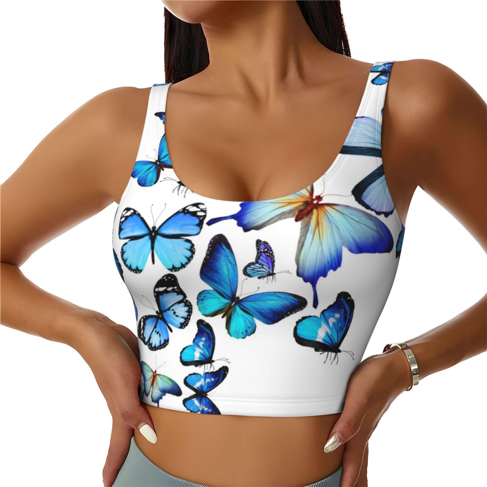Kwqdozf Women's Blue Butterfly Sports Vest Â“ Lightweight Workout Tank Top For Active Lifestyle - Breathable Gym Apparel, Running Gear, Quick-Dry Activewear, Yoga Tank