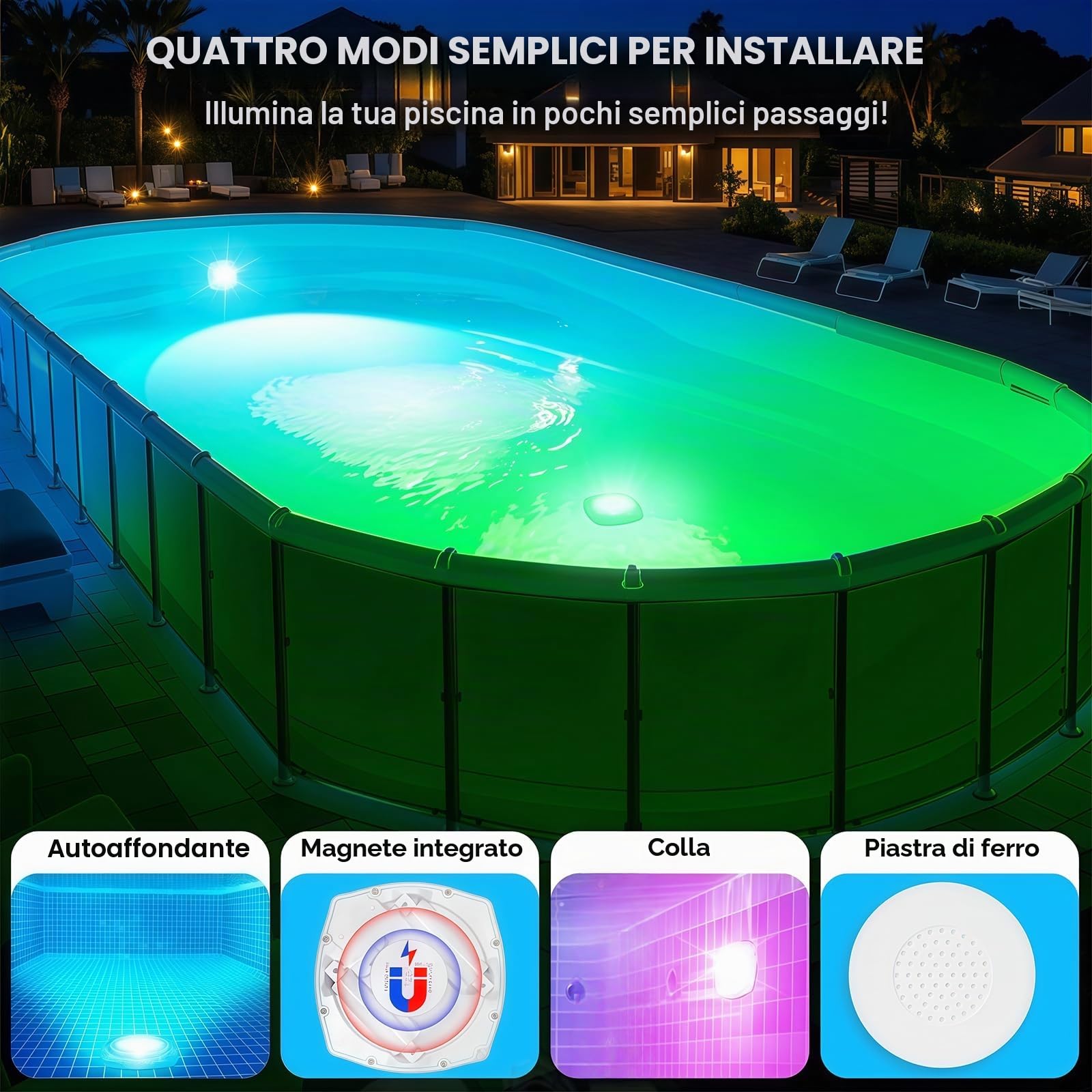 DeeprBetter Luci Piscina Fuori Terra con Telecomando, Ricaricabili Luci Piscina a Immersione con 9 Modalità Illuminazione Subacquea, IP68 Lampade per Piscinas, Luce Piscinas Magnetica per Spa-2PCS