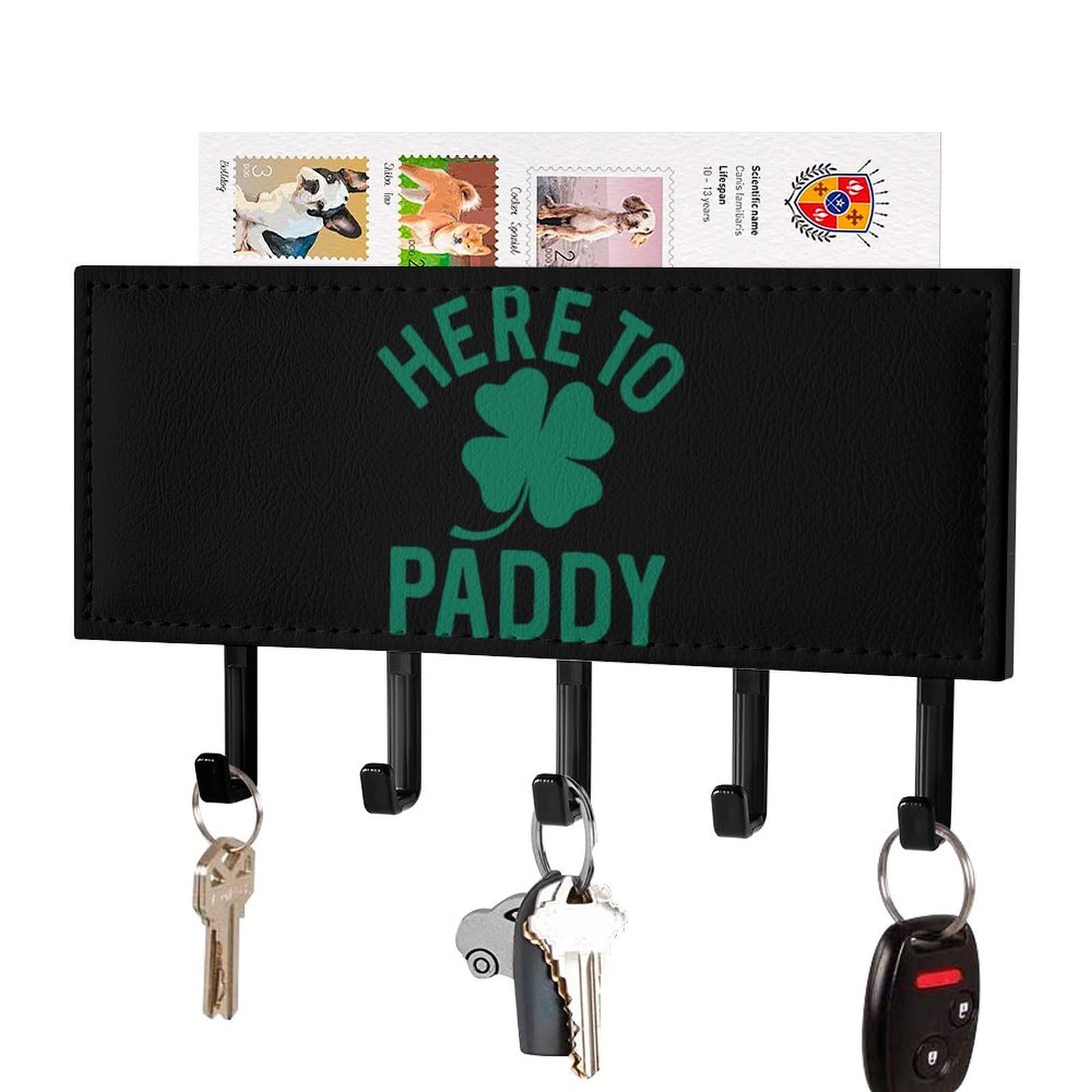 NCLQVJXZKHW Here to Paddys-Shamrock Key Holder with 5 Hooks Key Hooks Wall Mounted Key Racks Key Hanger Organiser Shelf