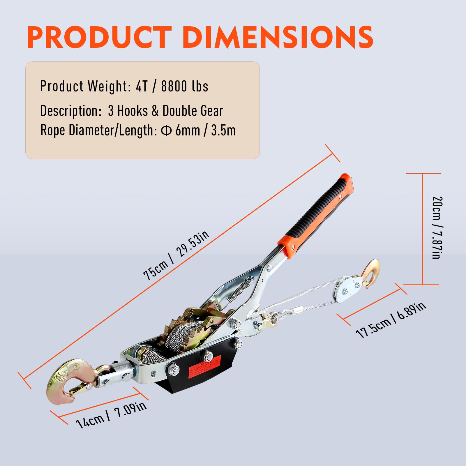 4 Ton Come Along Winch - 8800lbs Pulling Power -8