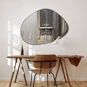 Espelho Orgânico Grande 60x80cm de Parede Lavabo Banheiro Sala Quarto Acabamento em Couro Ecológico 3cm - Modelo Pinterest Nuvem Caramelo