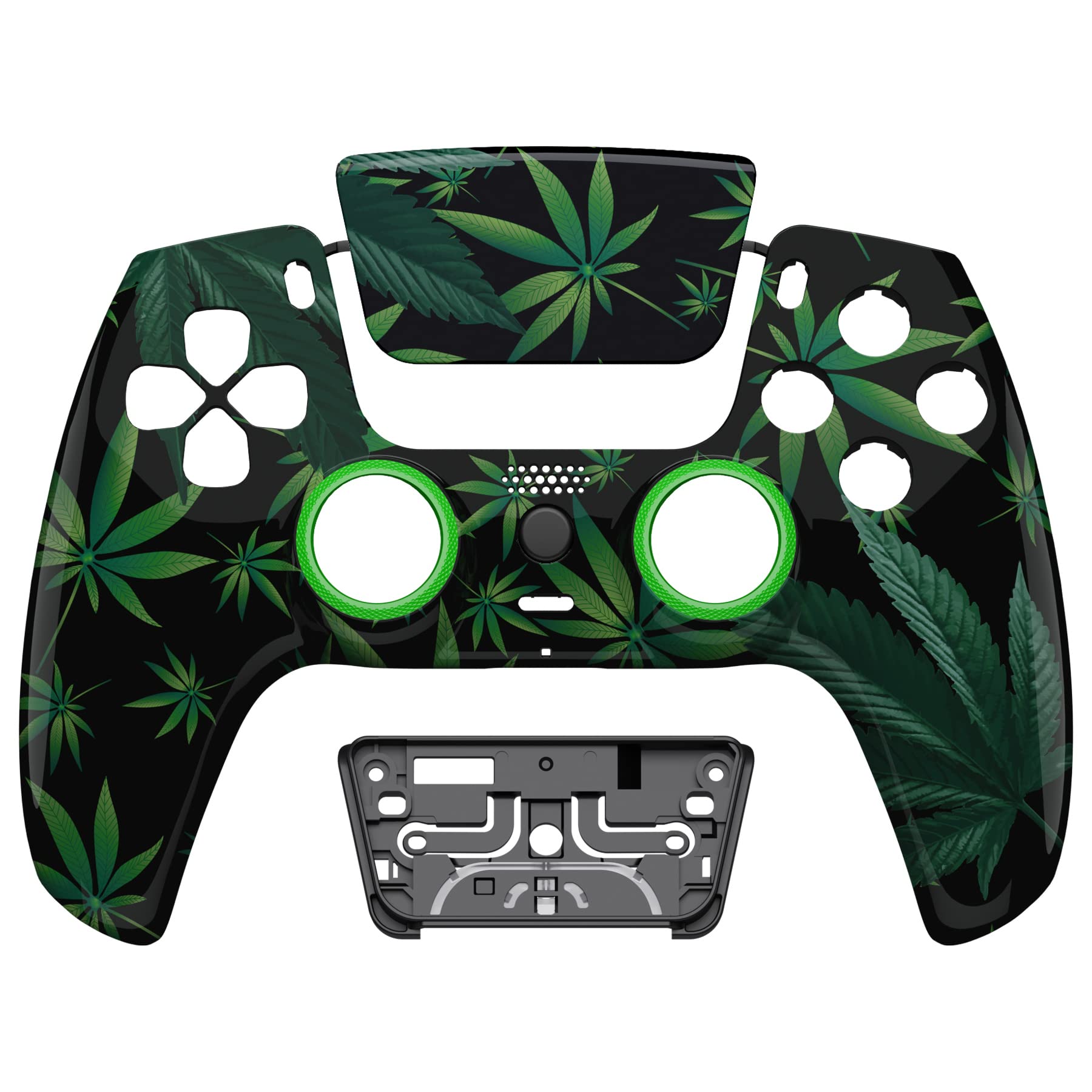 eXtremeRate Luna Cover Ricambio per ps5 Controller,Custodia Copertura Frontale Scocca Shell Ridisegnato&Touchpad&Anelli Compatibile con ps5 Joystick BDM 010/020/030/040/050-Erbe Verdi