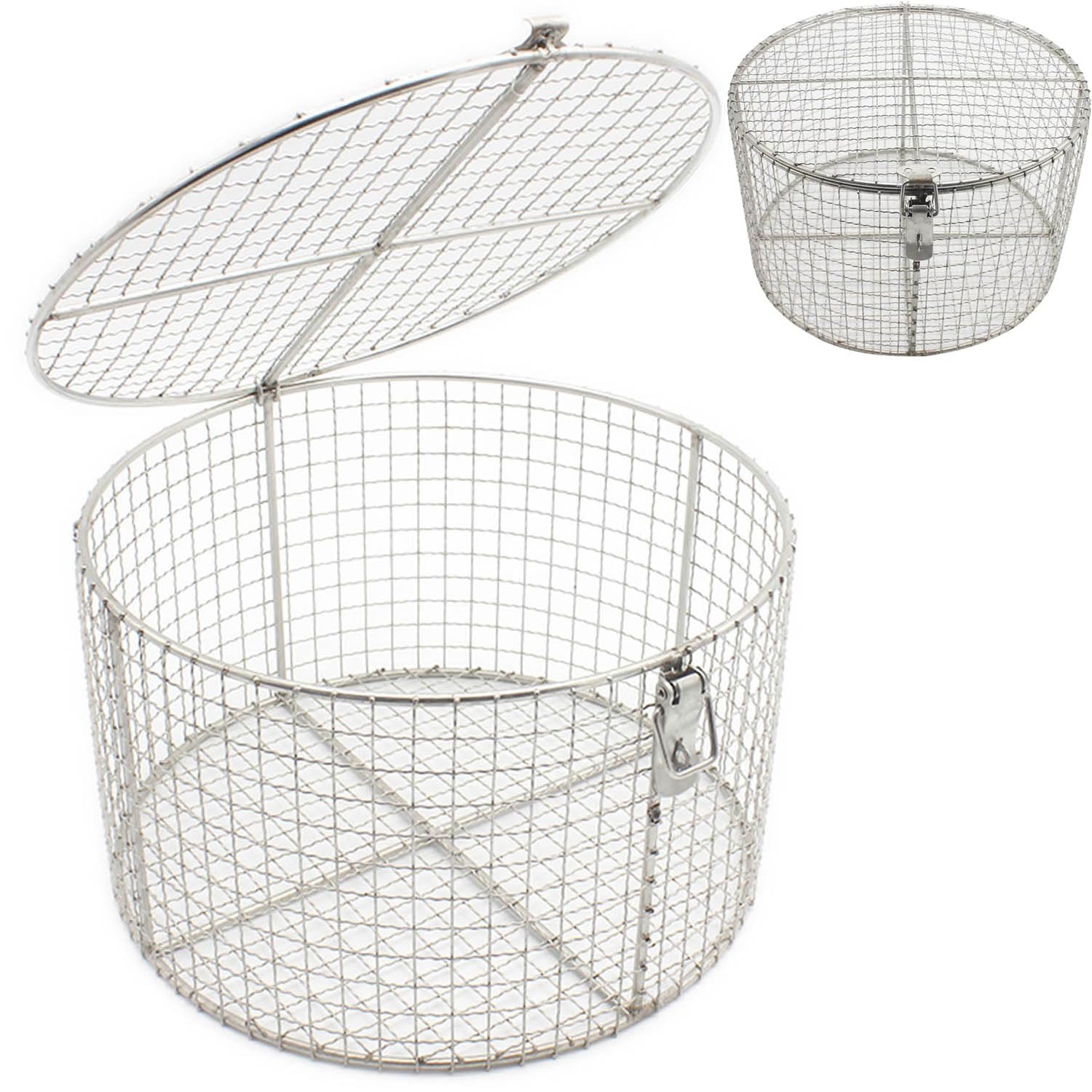 Generisch 25 * 15 cm, Medizinisches Autoklaventablett aus Edelstahl 304, runder Sterilisationskorb für Instrumente mit Deckel und Riegel zur Sterilisation