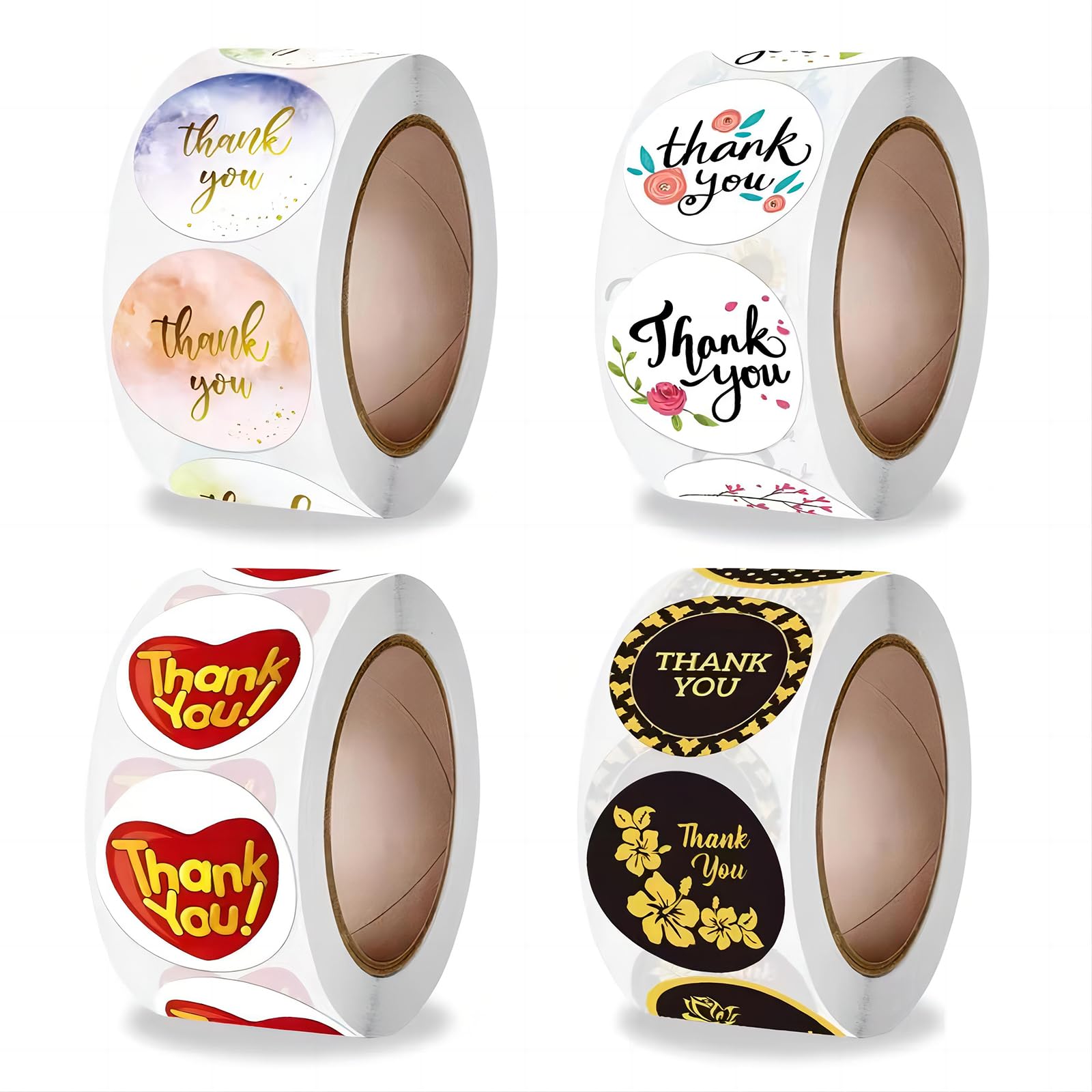 Bailinks 4 Roll 2000 Small Thank You Stickers, 1inch Self-Adhesive Paper Gift Tags for Baking, Decorative Presents, Wedding, Birthday