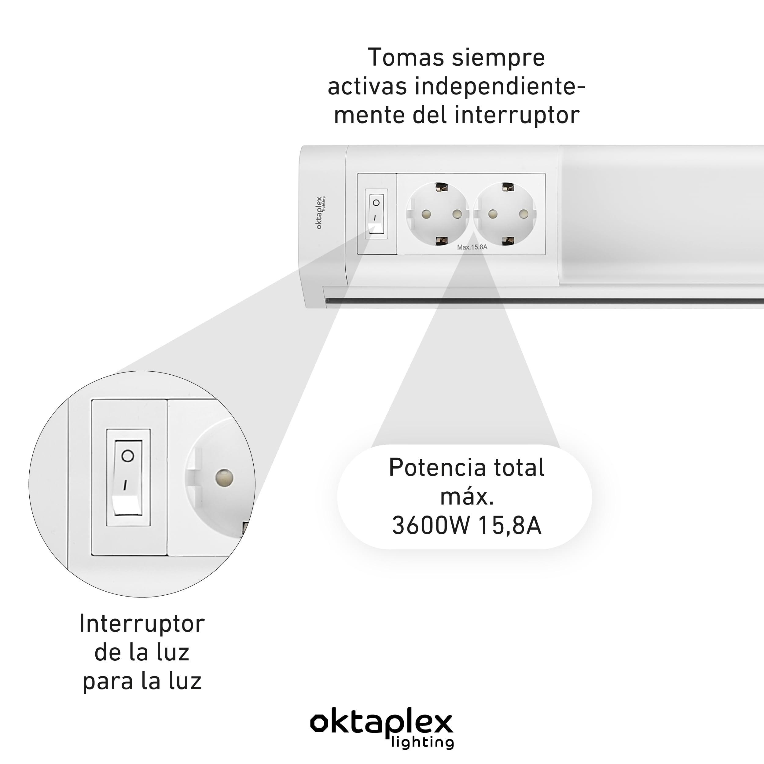 Oktaplex Talin juego de 2 luces bajo armario con zócalo 50cm LED 230V iluminación de cocina con interruptor blanco cálido 3000 Kelvin 1085 lumen 9,7W blanco