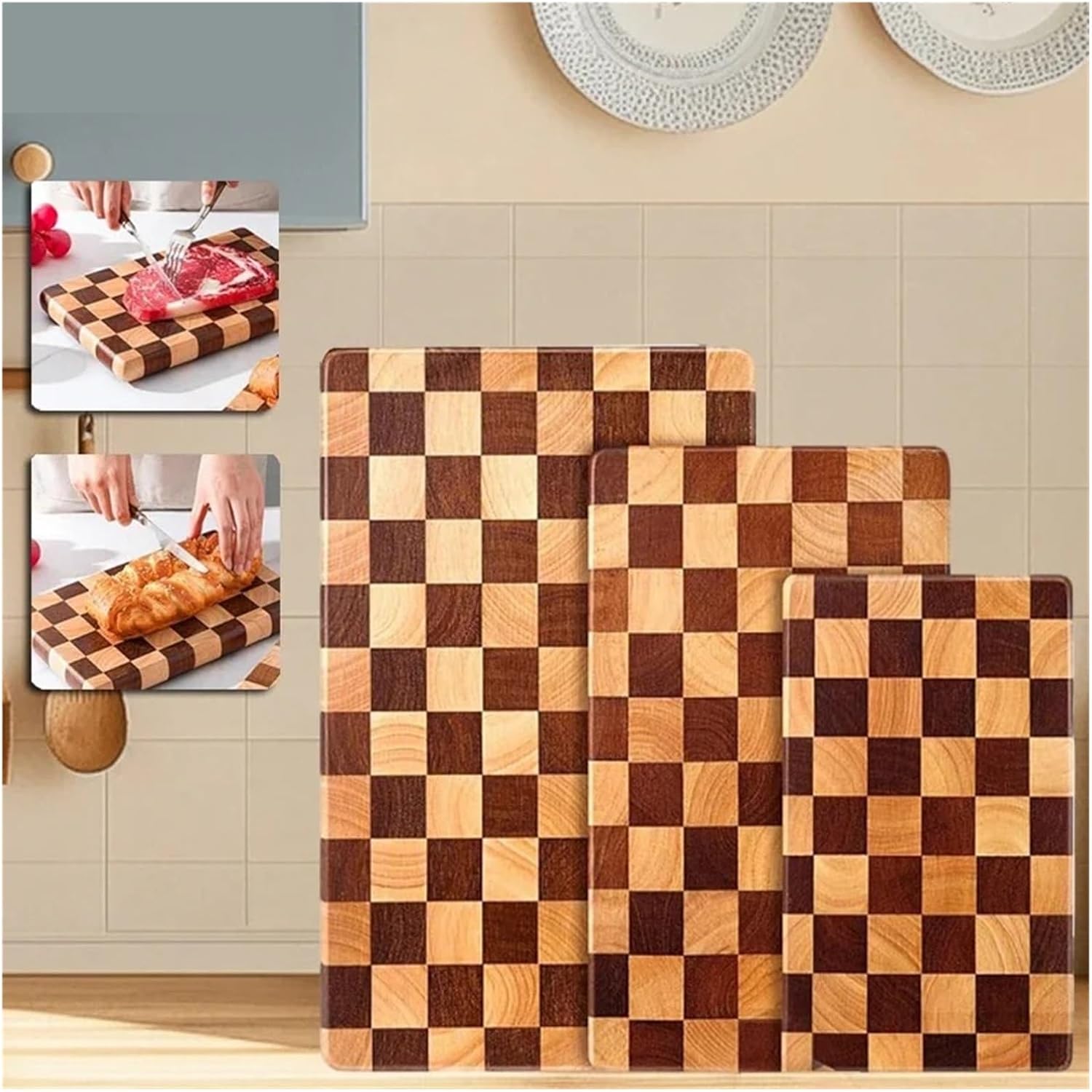 Wooden Cutting Board Thicken Splicing Checkerboard Solid Wood Non-slip Chopping For Cut Fruit Vegetable(L)