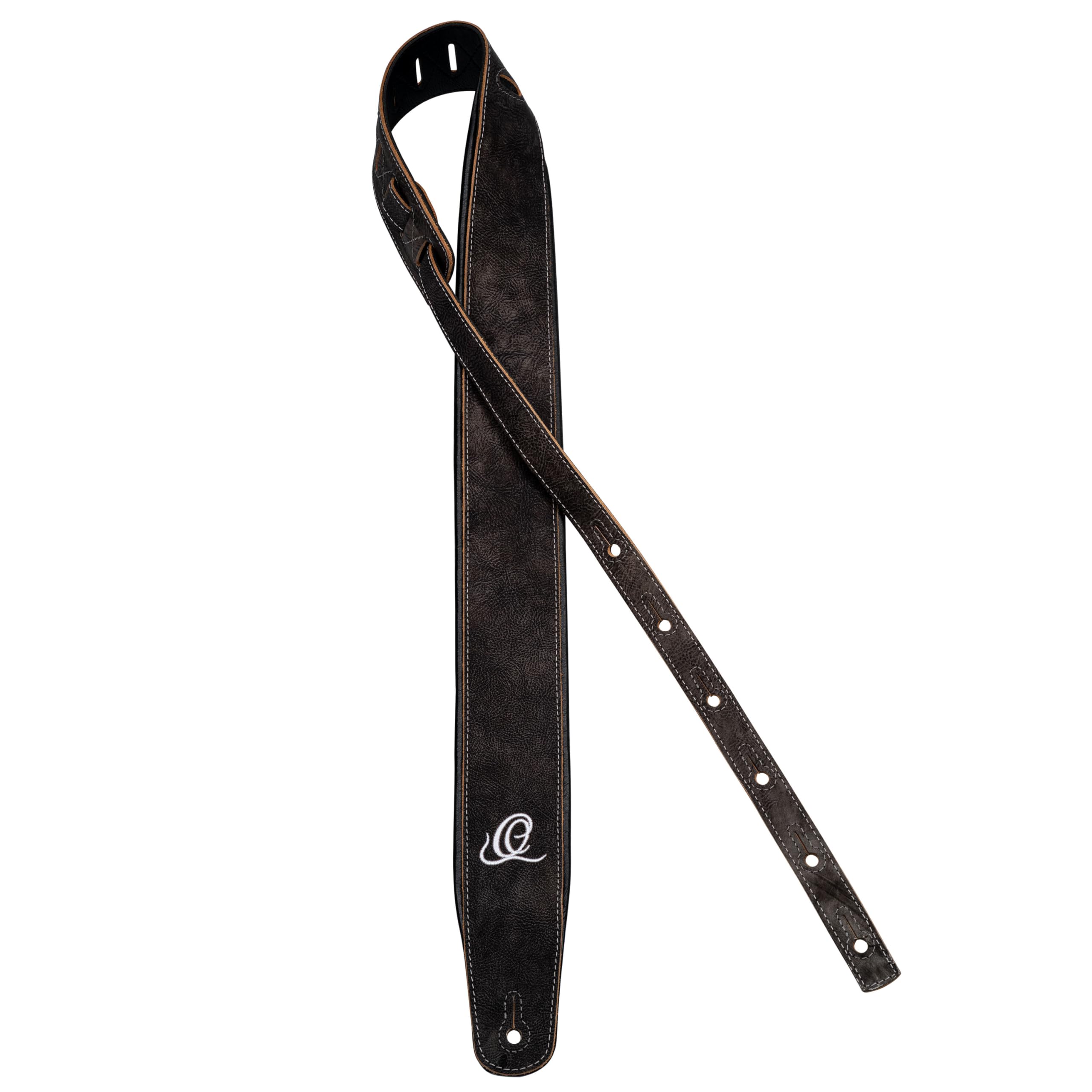 Ortega Guitars Tracolla per Chitarra Regolabile – Chitarra Acustica / Elettrica, Basso Acustico / Elettrico – Classic Series – Vera Pelle, Roman Marble (OSCL-1)