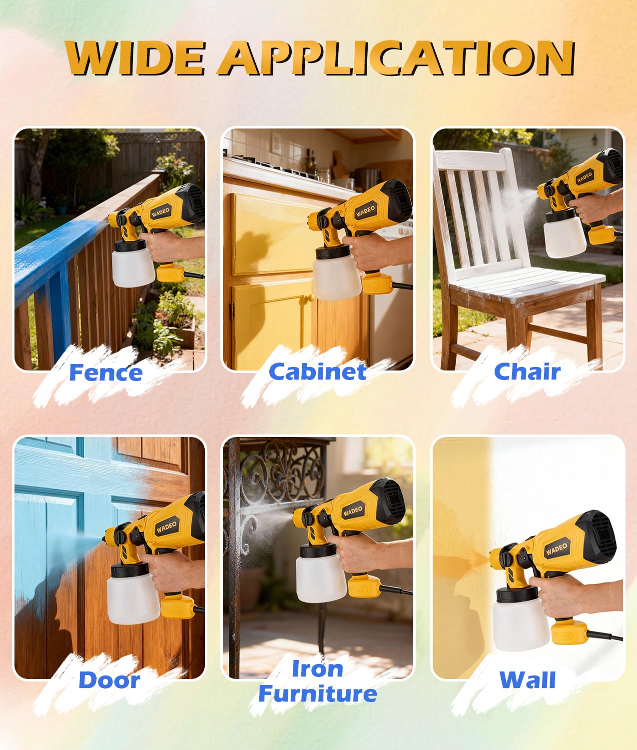 WADEO Pistola per Verniciare, [Scelta per la Casa] [800W/1000ml/8 Bocchette/3 Modelli] HVLP Pistola a Spruzzo per Muri, Mobili, Cancelli, Soffitto, Giardino