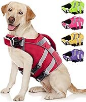 Kuoser Dog Life Jacket with Reflective Stripes - Adjustable High Visibility Ripstop Vest, High Flotation Lifesaver for Swimming & Boating XS-XXL