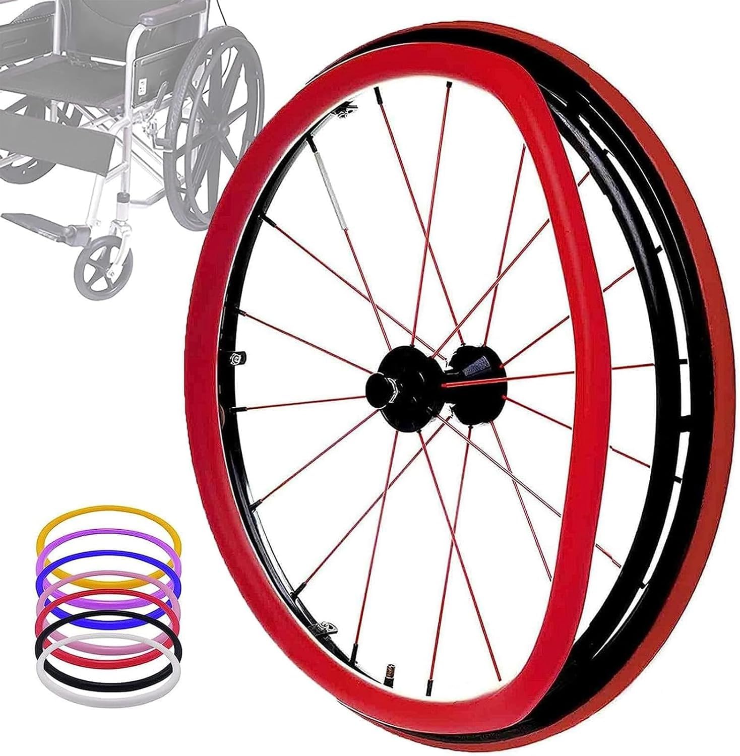 Copertura protettiva in silicone per sedia a rotelle da 61 cm, resistente all'usura, accessori per sedie a rotelle (confezione da 2)