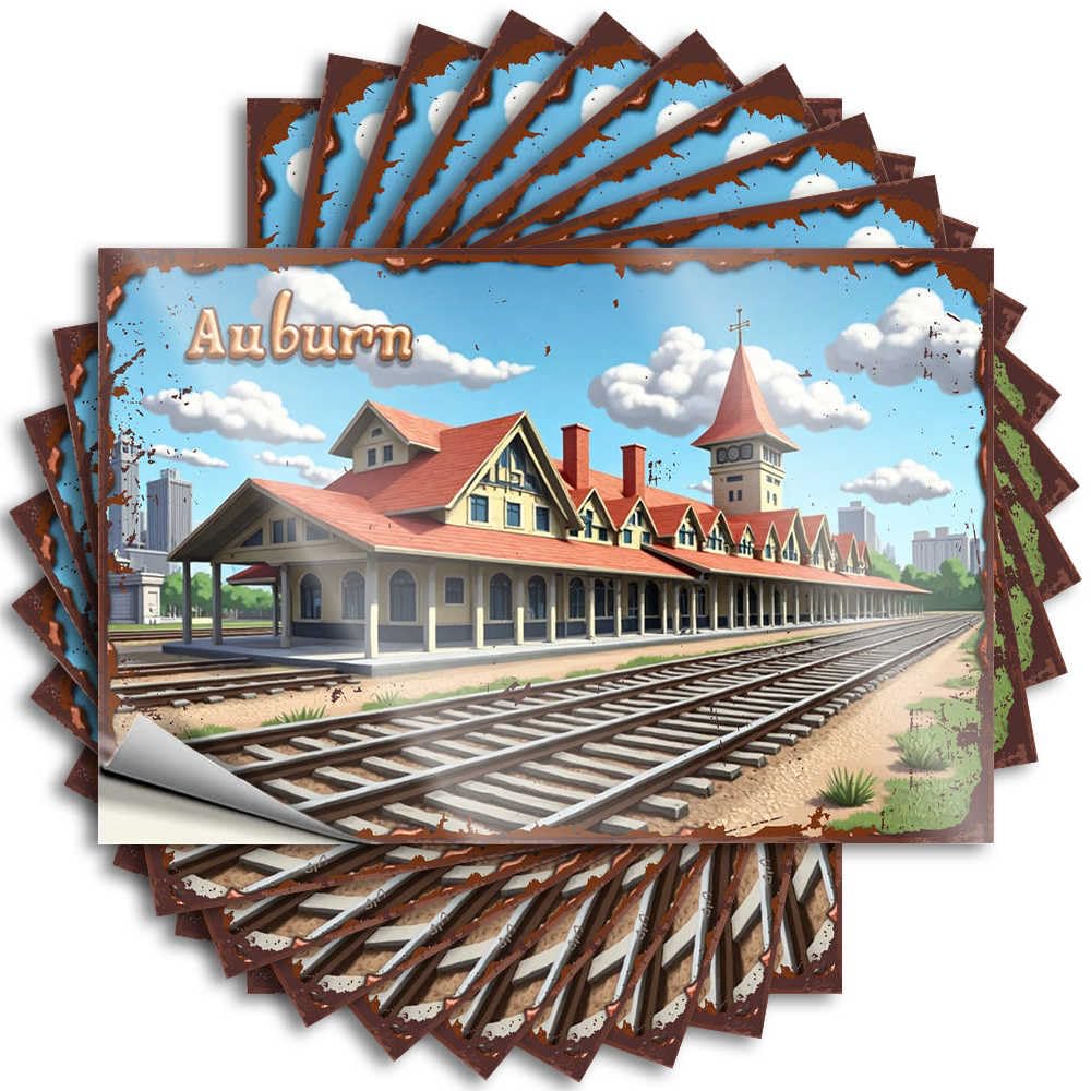 Core Decal, Backyard Accessories Bottle Auburn Train Station Vintage Poster | Funny Quote Motorcycle Decals(8X12CM)