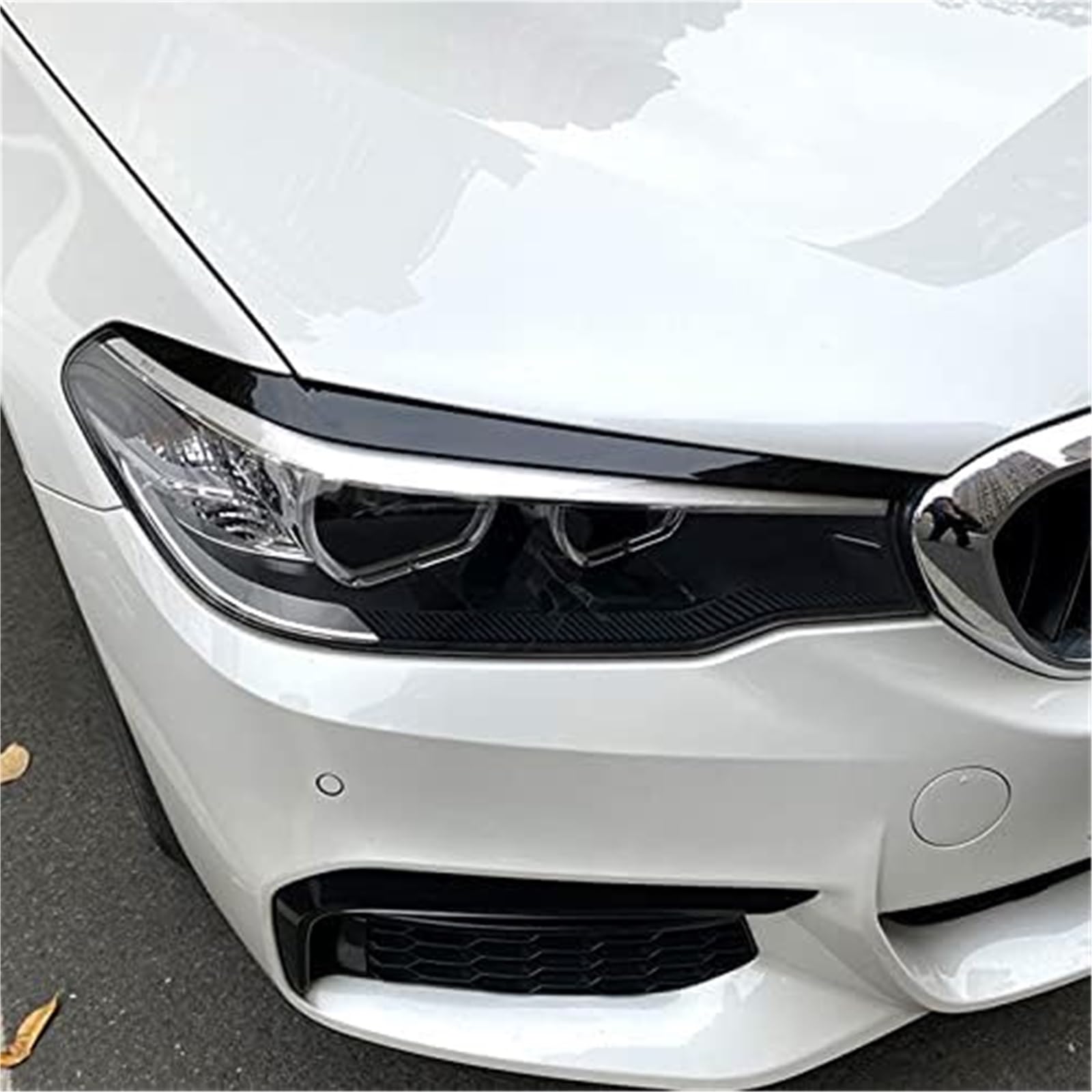 Auto faro copertura per sopracciglia Finitura della palpebra del faro in look fibra di carbonio nero lucido, per il 2017-2023, per Bmw Serie 5 G30 525I M5 F90(BLACK Glossy Black)
