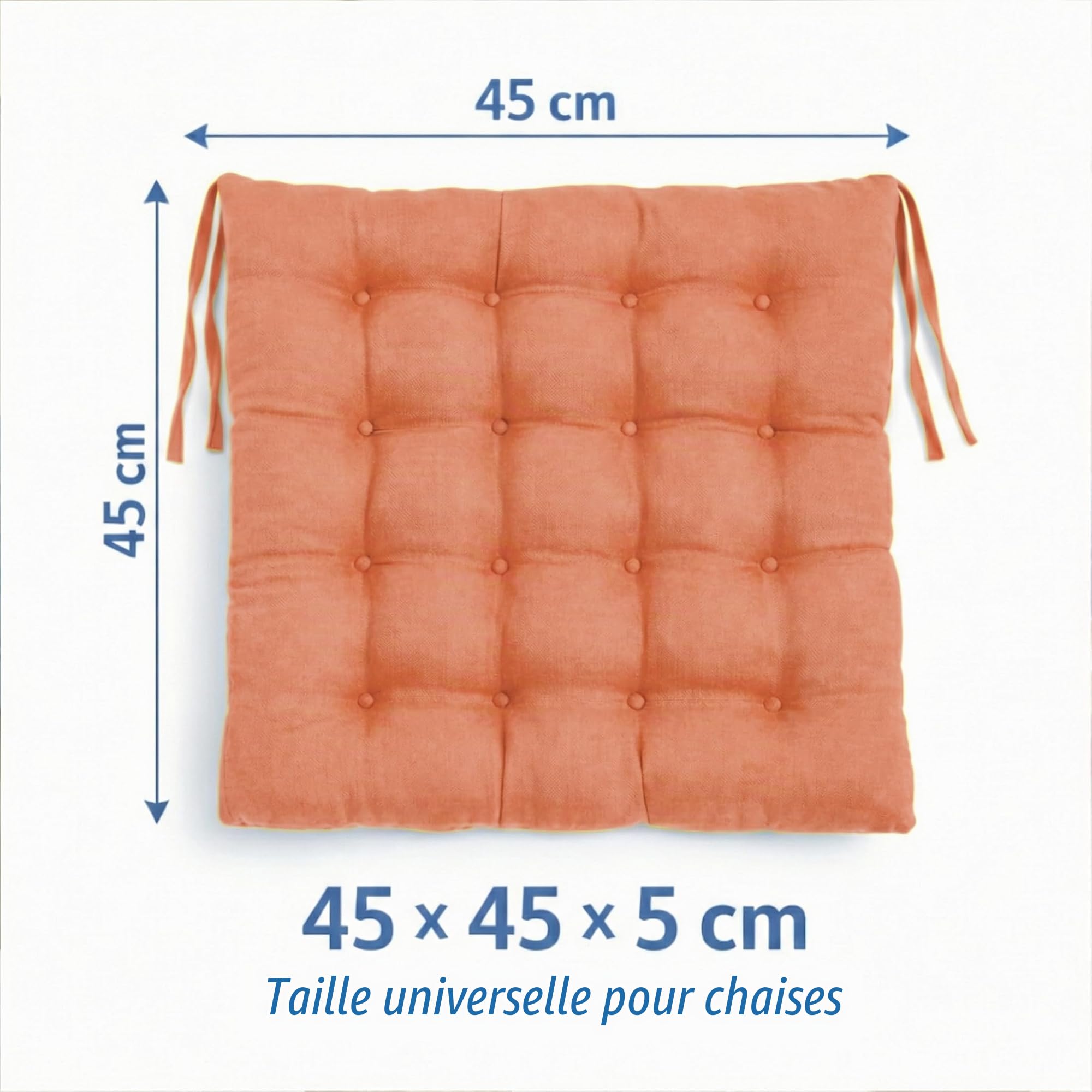 MANEMI Lot de 6 coussins pour chaise 45 x 45 x 5 cm | Imperméable et facile à nettoyer | avec sangles de fixation pour utilisation intérieure et extérieure | Idéal pour salle à manger, terrasse